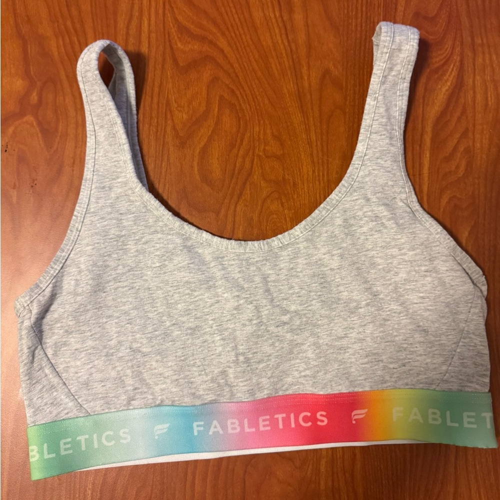 Fabletics Heather Gray Sports Bra with Multicolor Band